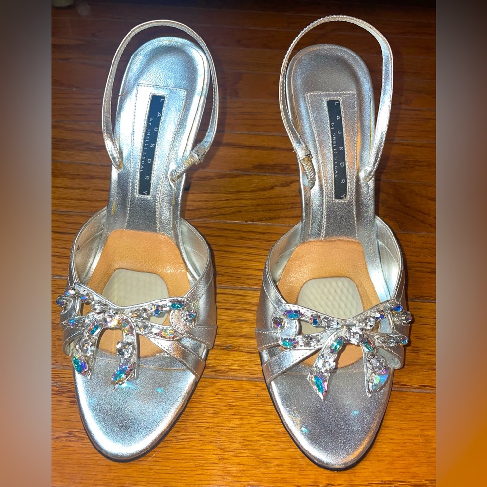 Silver sandals with rhinestones
